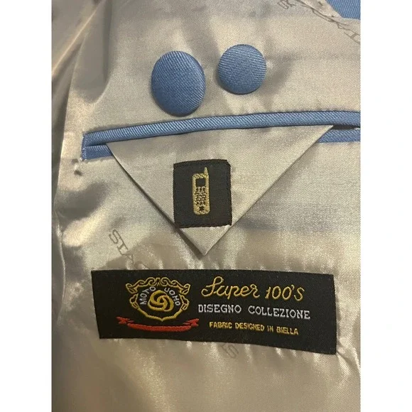 Stacy Adams 44L Sky Blue Suit Super 100's 2 Piece Modern Wide Lapel Jacket